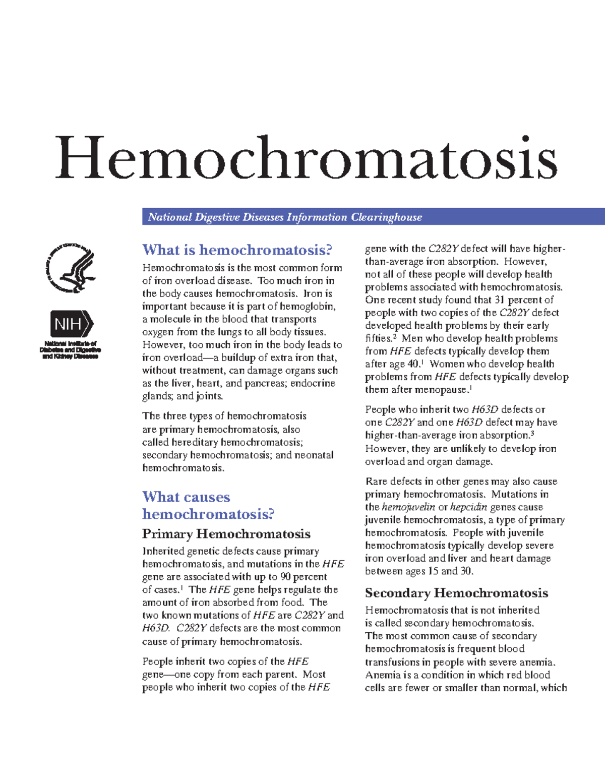 Hemochromatosis Hemochromatosis National Digestive Diseases