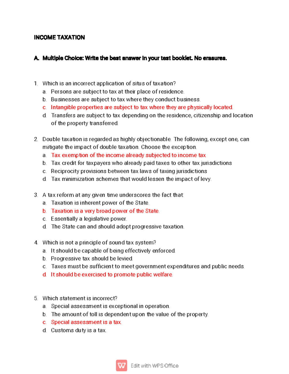 Income-Taxation practice materials - INCOME TAXATION A. Multiple Choice ...