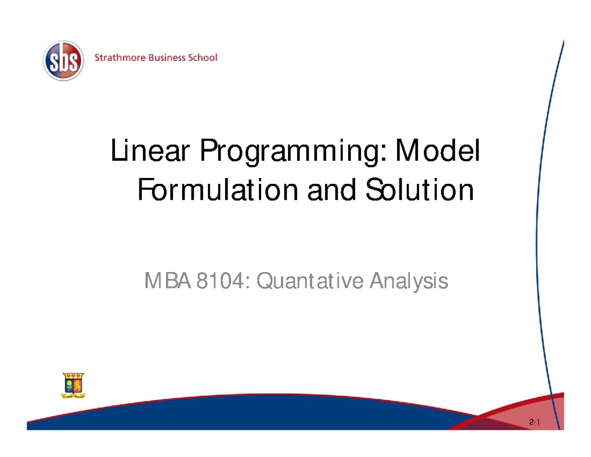 Linear Programming - Ppt - 2- Linear Programming: M odel Formulat ion ...