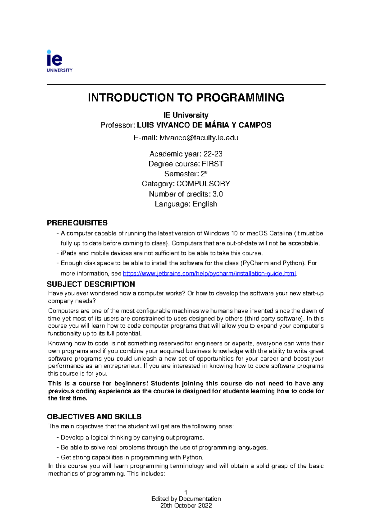 Introduction-to-programming - INTRODUCTION TO PROGRAMMING PREREQUISITES ...