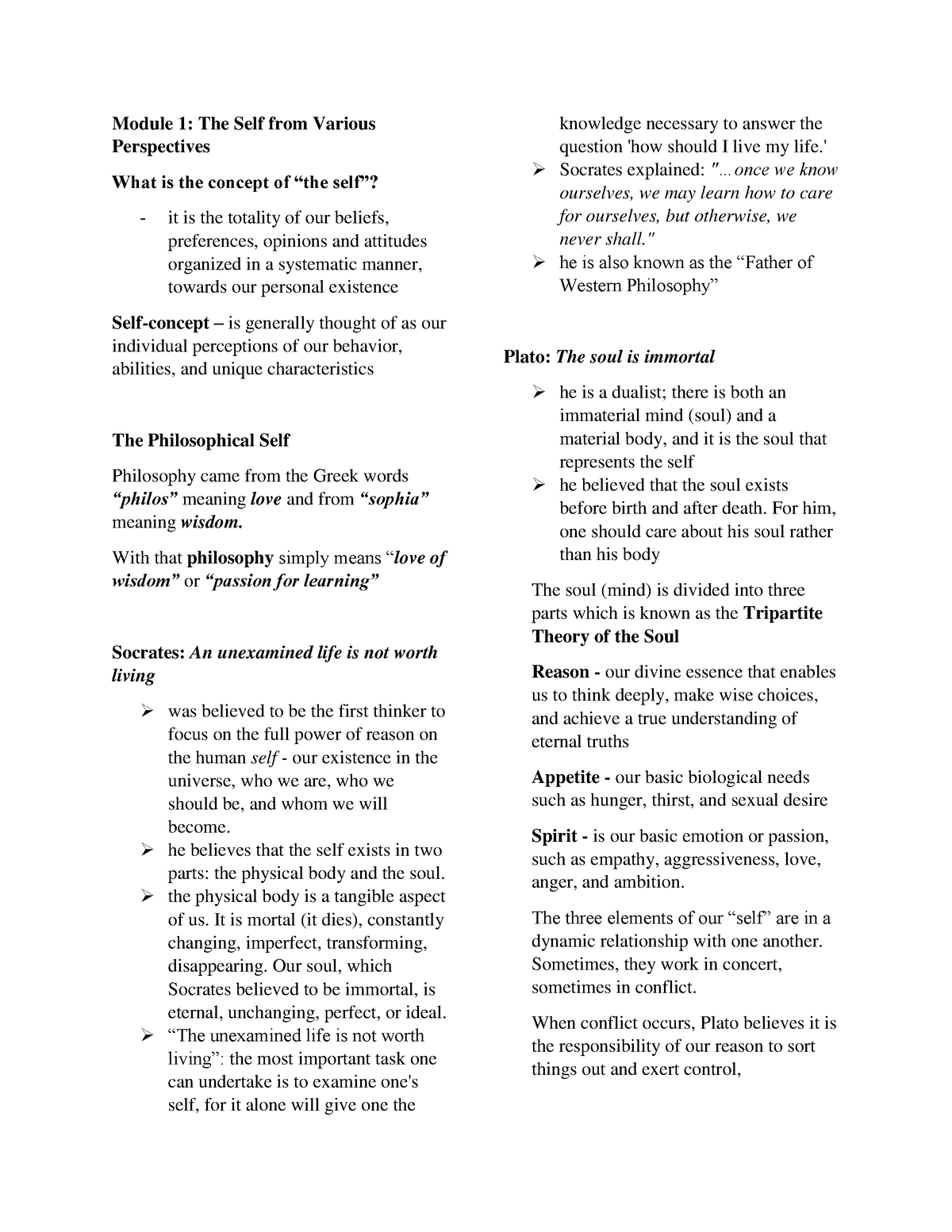 UTS (Midterms) - Understanding The Self Notes - Module 1: The Self From ...