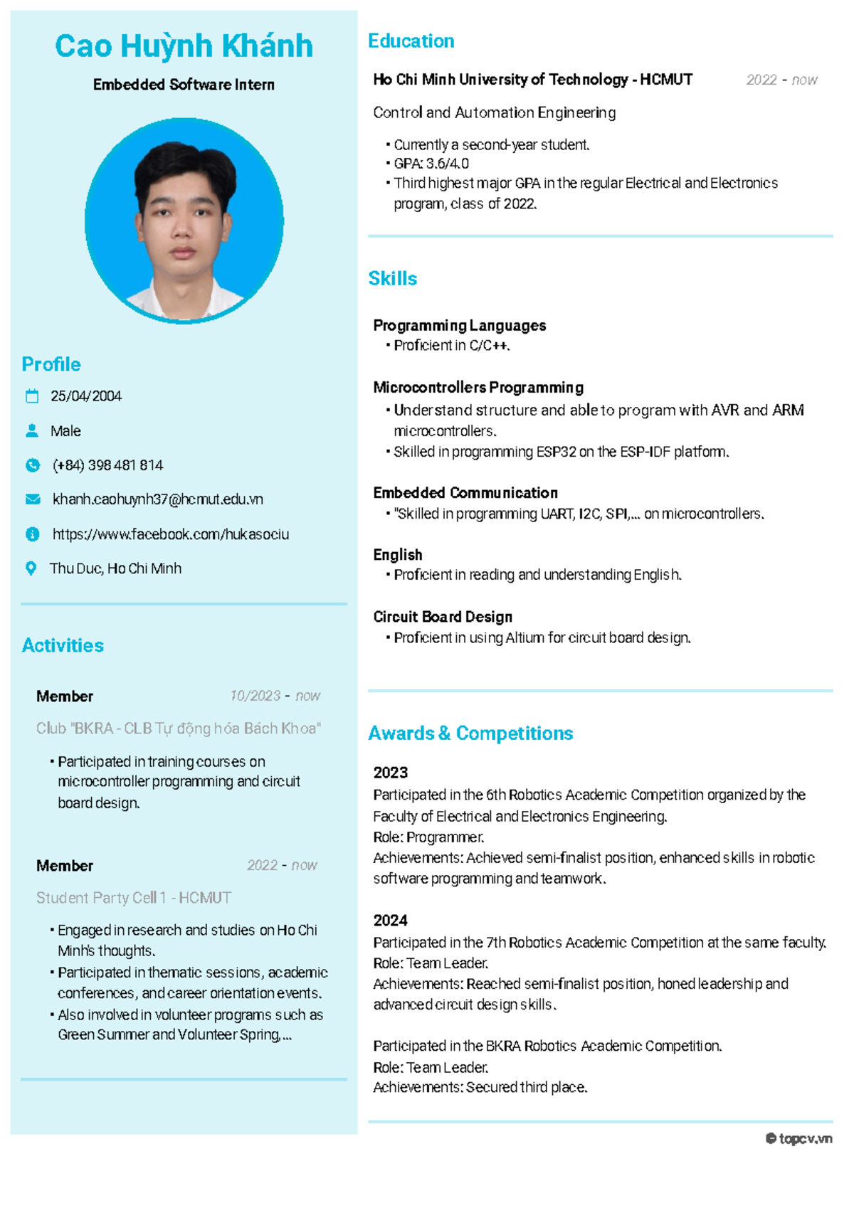 CV Cao Huỳnh Khánh - Embedded Software ENG - Cao Huỳnh Khánh Embedded ...