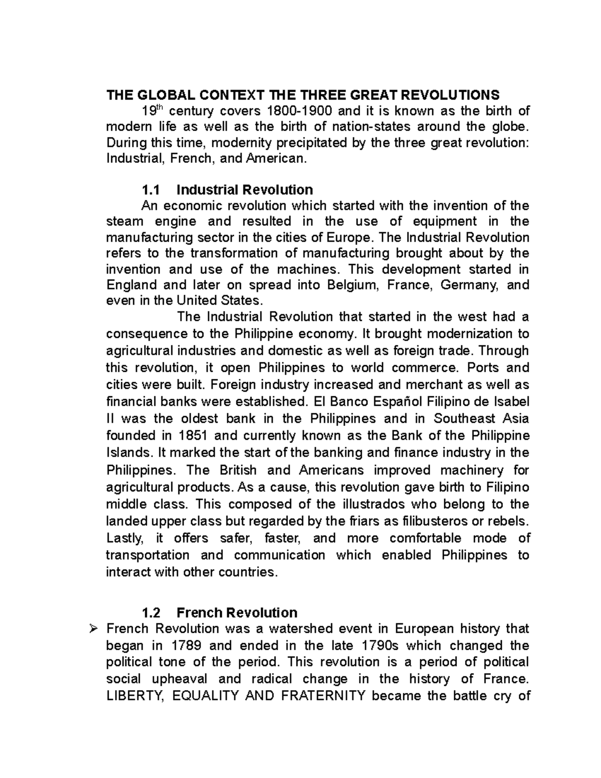 The Global Context The Three Great Revolutions - THE GLOBAL CONTEXT THE ...