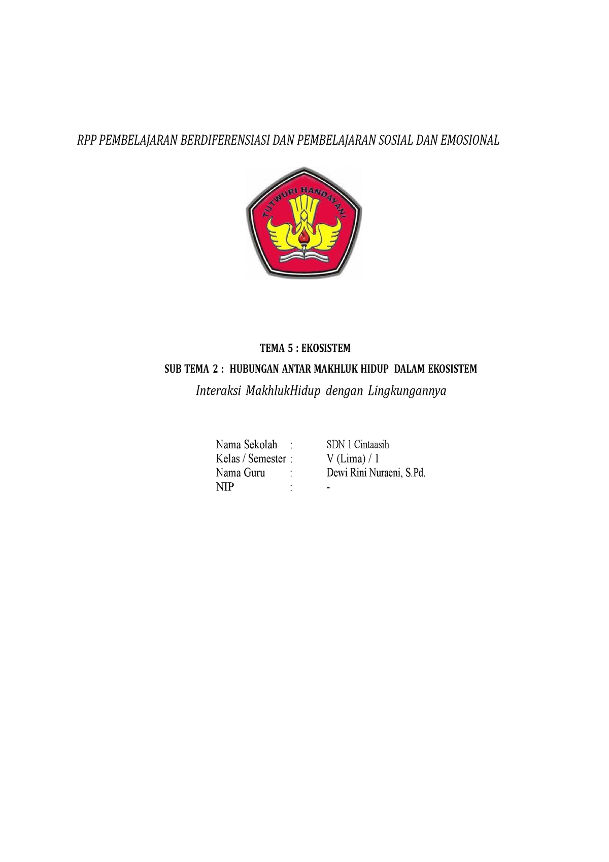 RPP Berdiferen DAN KSE KLS 5 - RPP PEMBELAJARAN BERDIFERENSIASI DAN ...