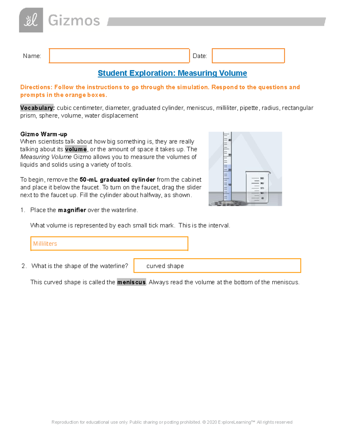 Garren Pai Measuring Volume Gizmo Lab Name Date Student Exploration Measuring Volume