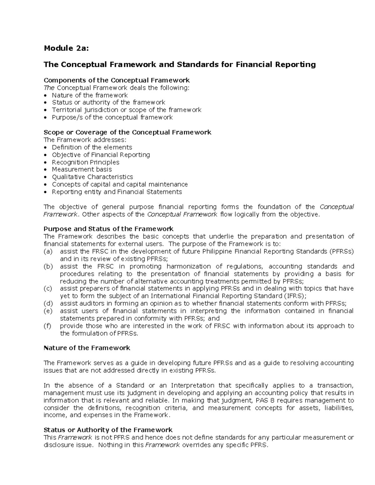 CFAS01 - Conceptual Framework and Accounting Standards - Module 2a: The ...