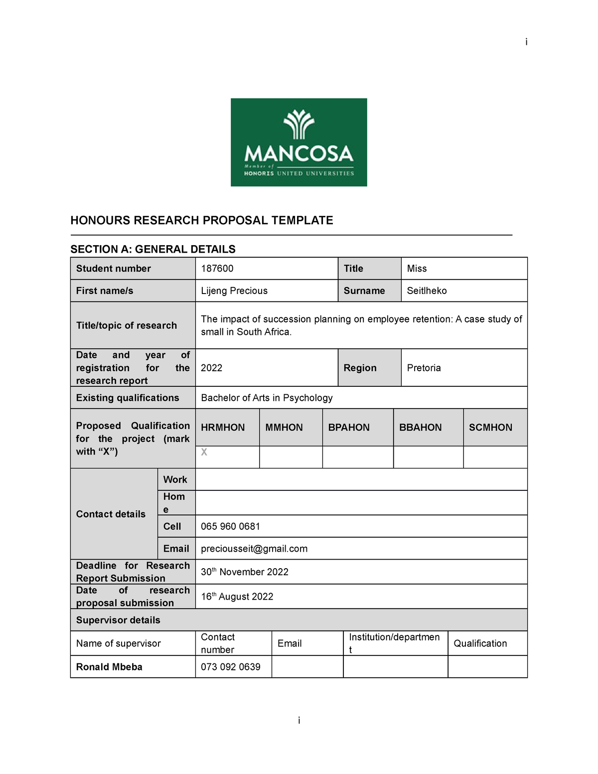 honours research proposal template