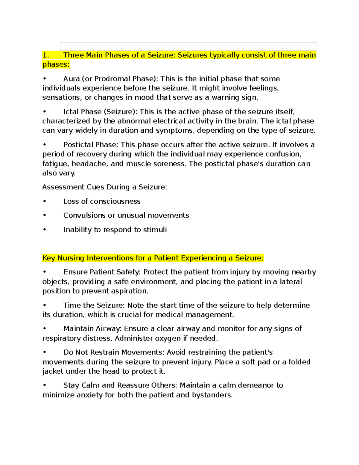 Pre Brief Seizure - Three Main Phases of a Seizure: Seizures typically ...