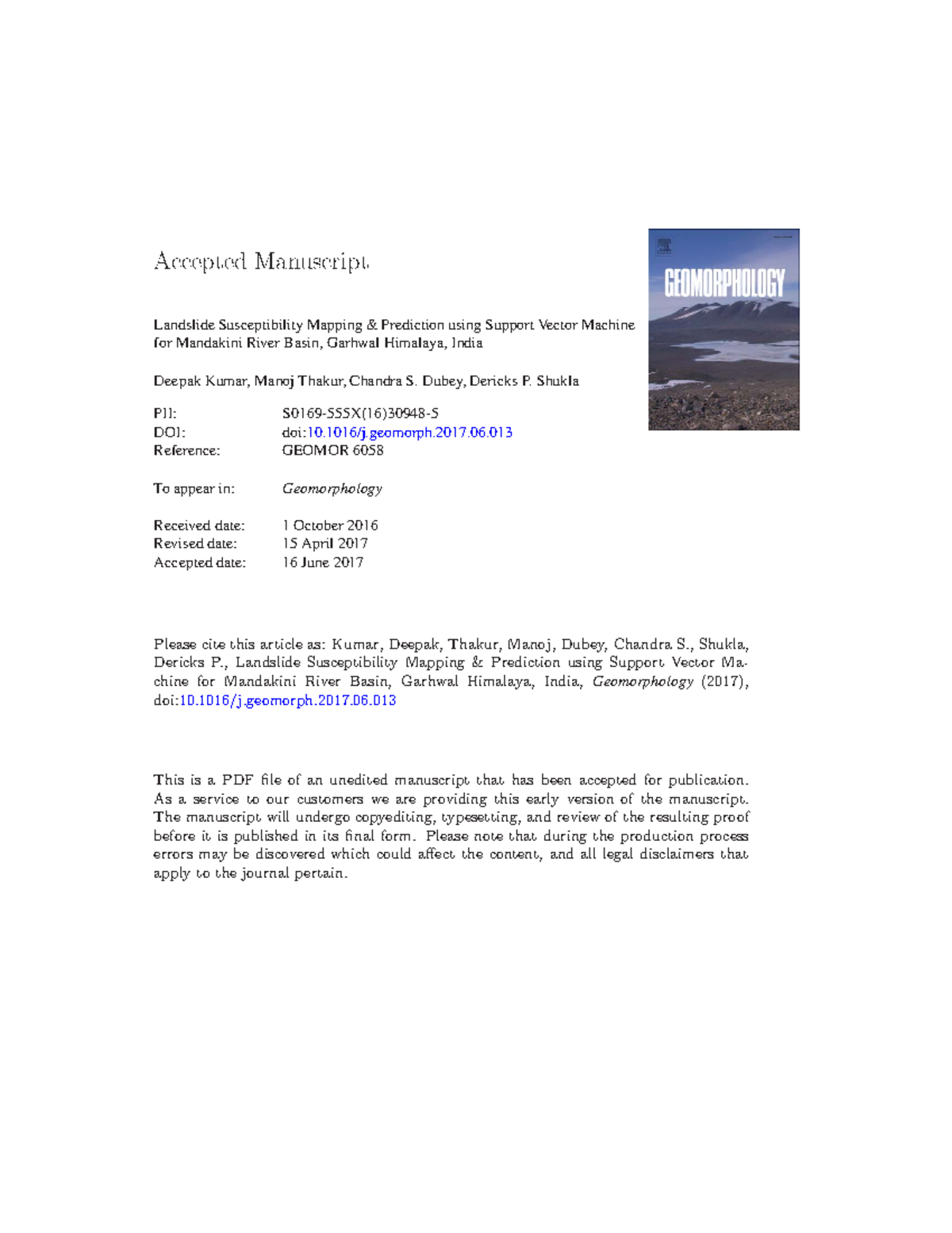 Landslide Susceptibility Mapping & Prediction using Support Vector ...