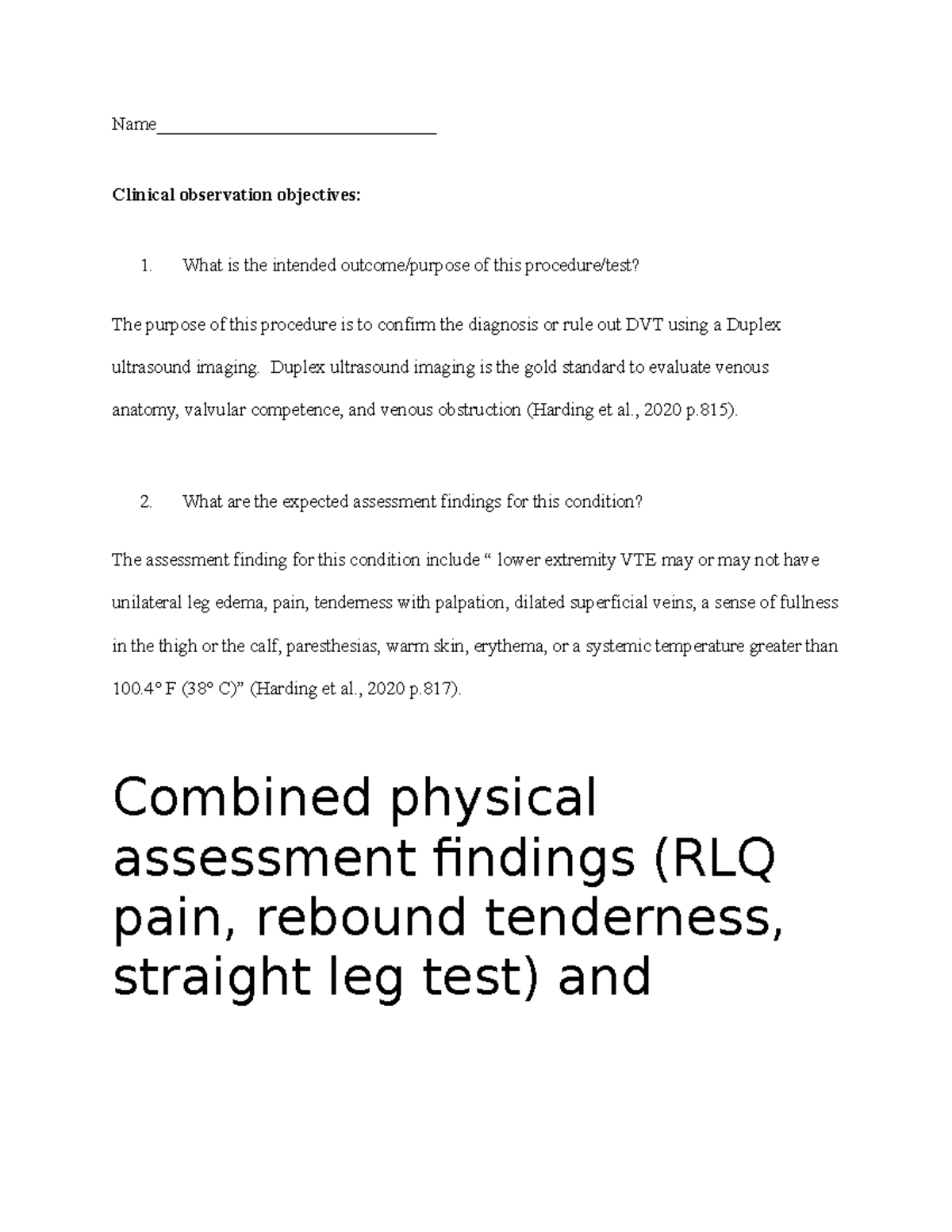 Clinical Observation Objectives Assignment HCC - Name ...