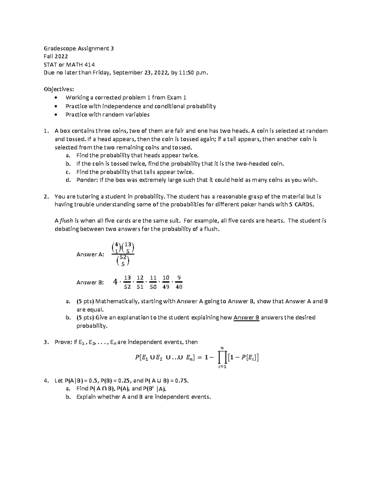 414 Gradescope 3 - Homework Help - Gradescope Assignment 3 Fall 2022 ...