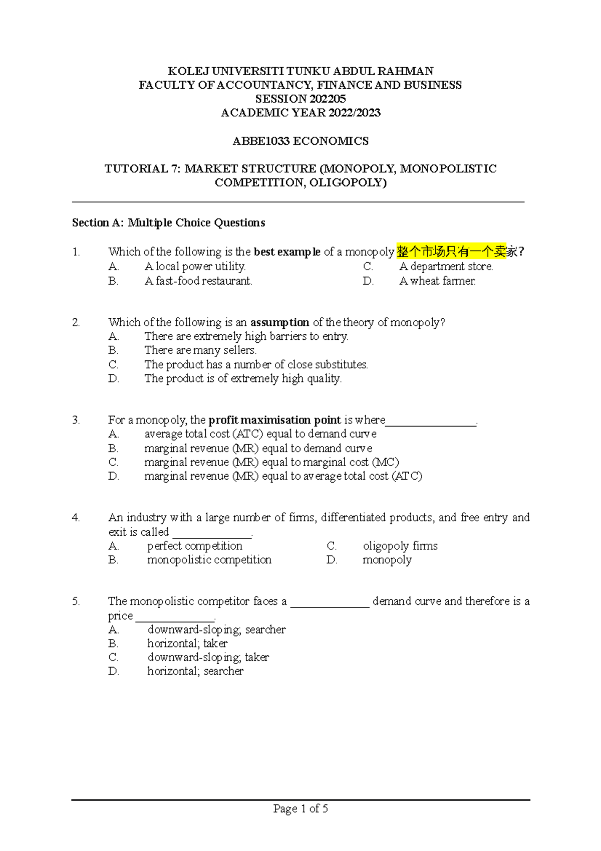 Tutorial 7 Copy Kolej Universiti Tunku Abdul Rahman Faculty Of Accountancy Finance And Tutorial 7 Copy Kolej Universiti Tunku Abdul Rahman Faculty Of Accountancy Finance And