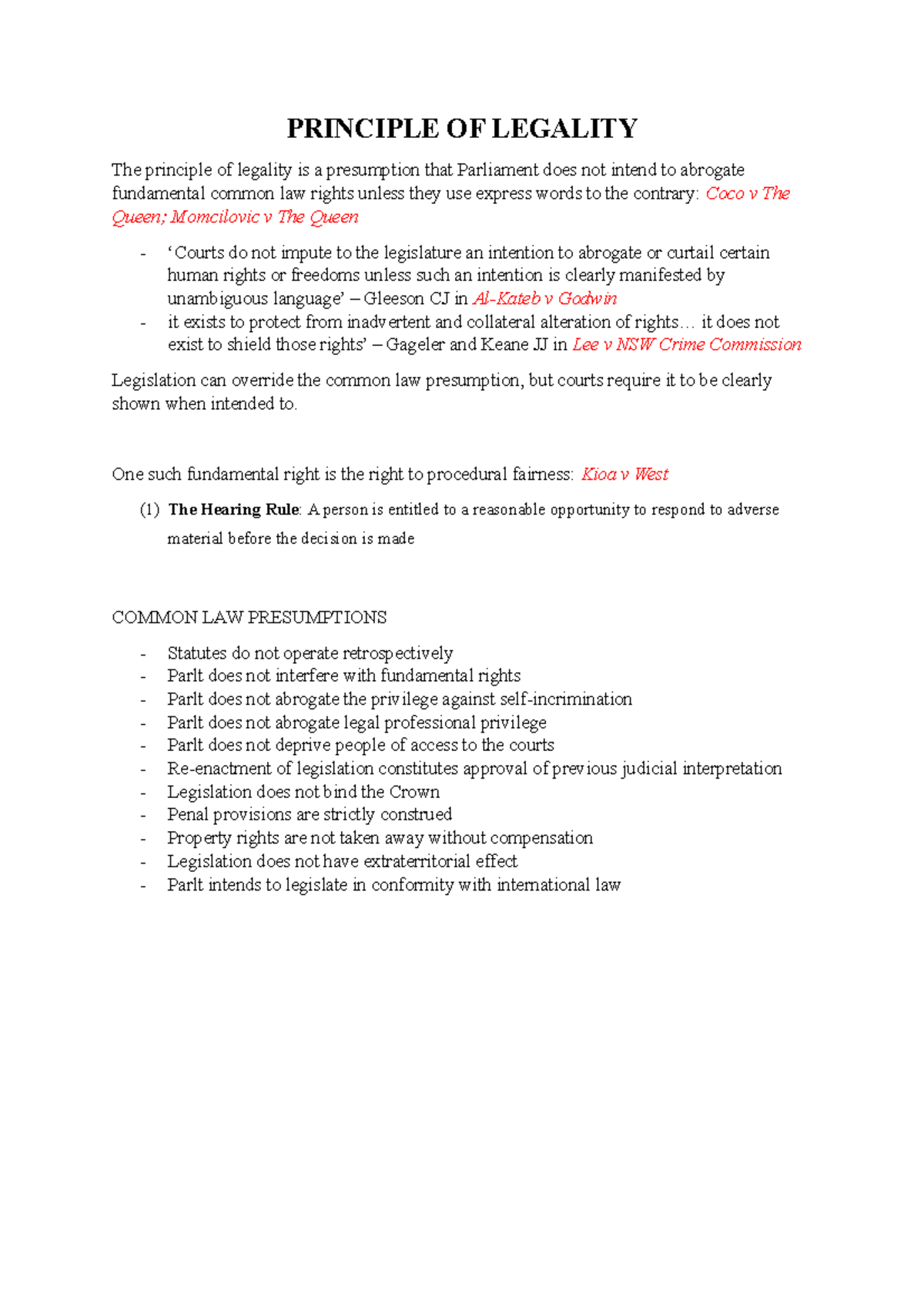 Principle OF Legality - PRINCIPLE OF LEGALITY The principle of legality ...