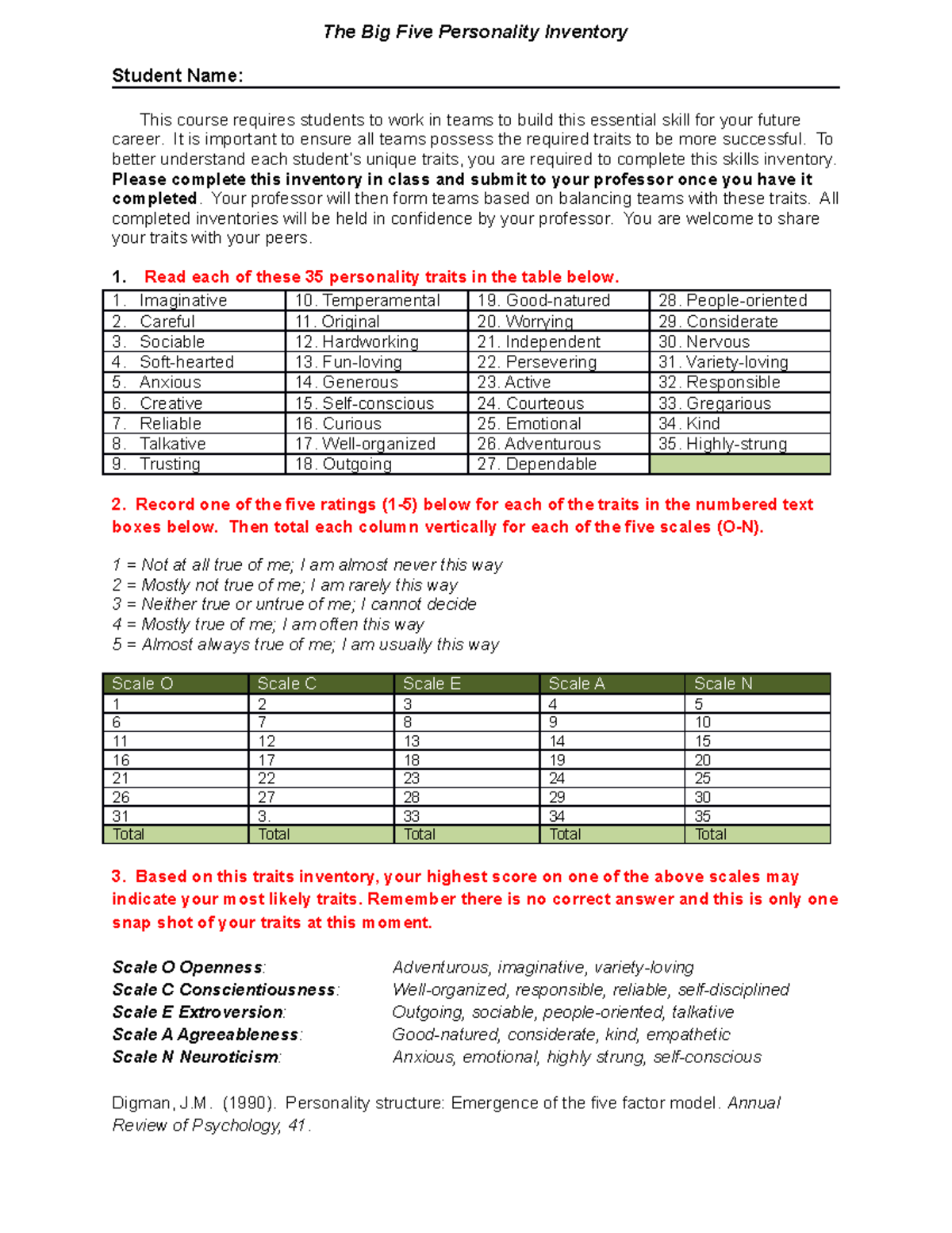 The Big Five Personality Inventory - The Big Five Personality Inventory ...