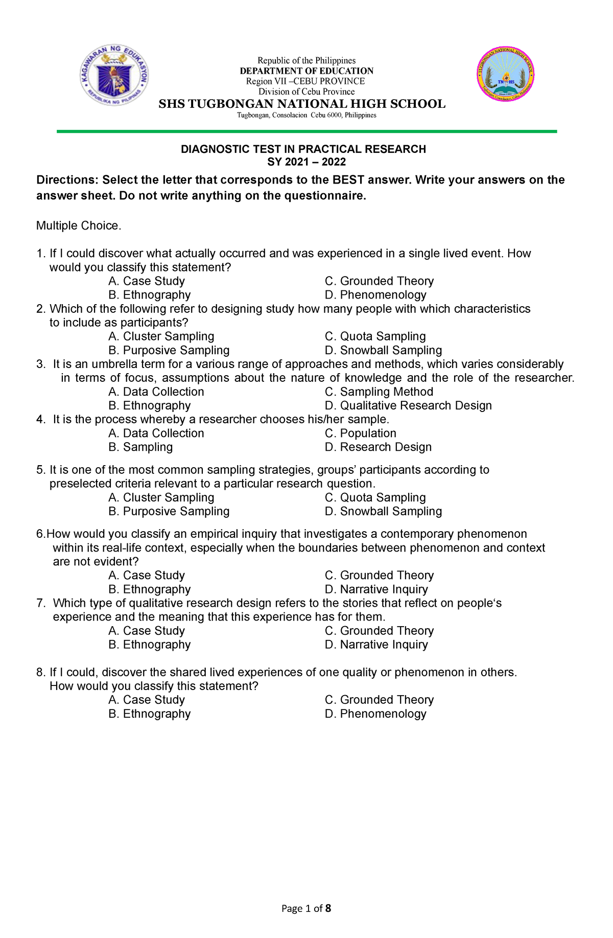 practical research 1 test questions and answers