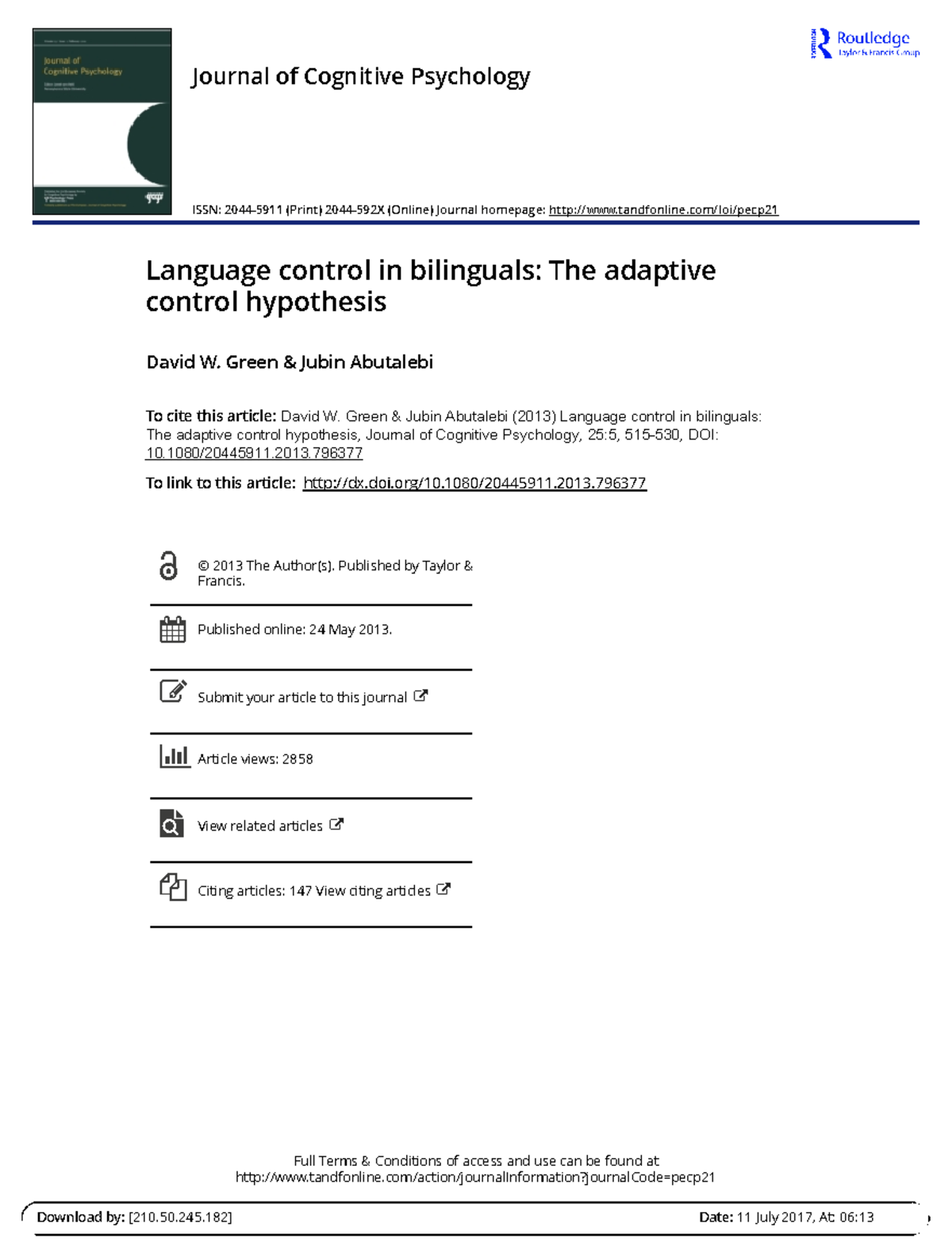 Language control in bilinguals The adaptive control hypothesis - Full ...
