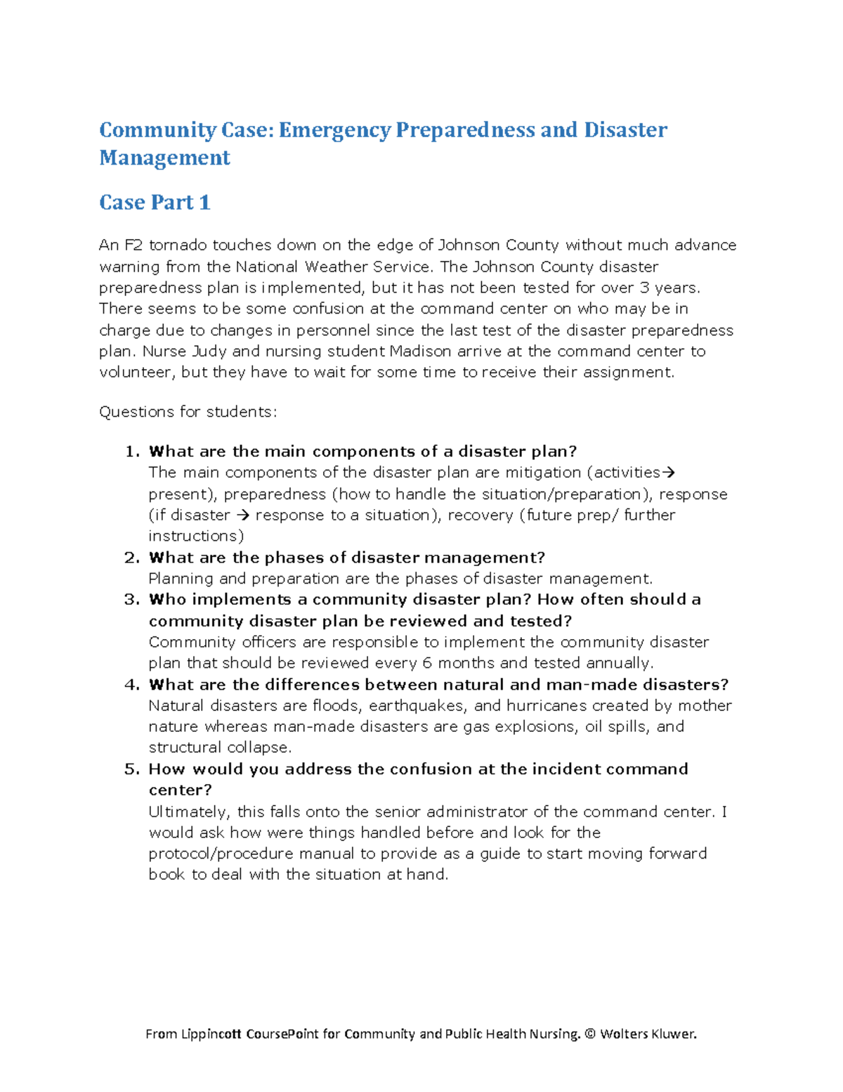 Community Emergency Case Community Case Emergency Preparedness and