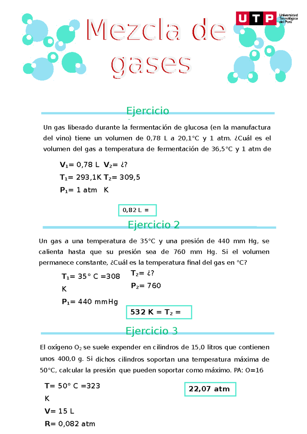 Ficha De Trabajo Gases Y Mezcla De Gases - Mezcla De Gases Mezcla De ...