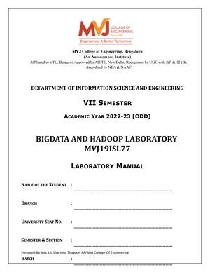 BDH LAB NEW Bigdata and Hadoop Lab Manual. 10 Experiments