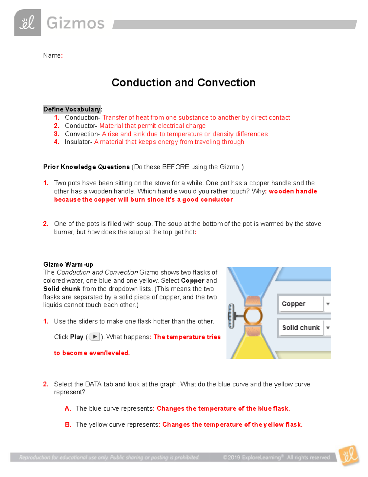 Answers To Conduction And Convection Gizmos Lab Name Conduction And 