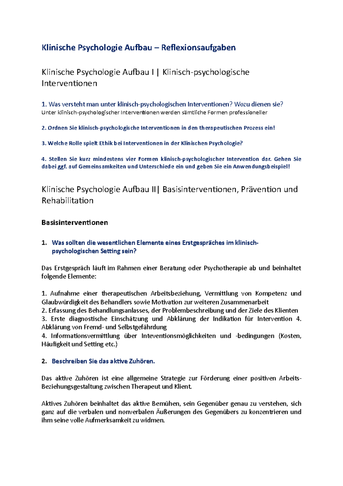 Klinische Psychologie – Reflexionsaufgaben - Klinische Psychologie ...