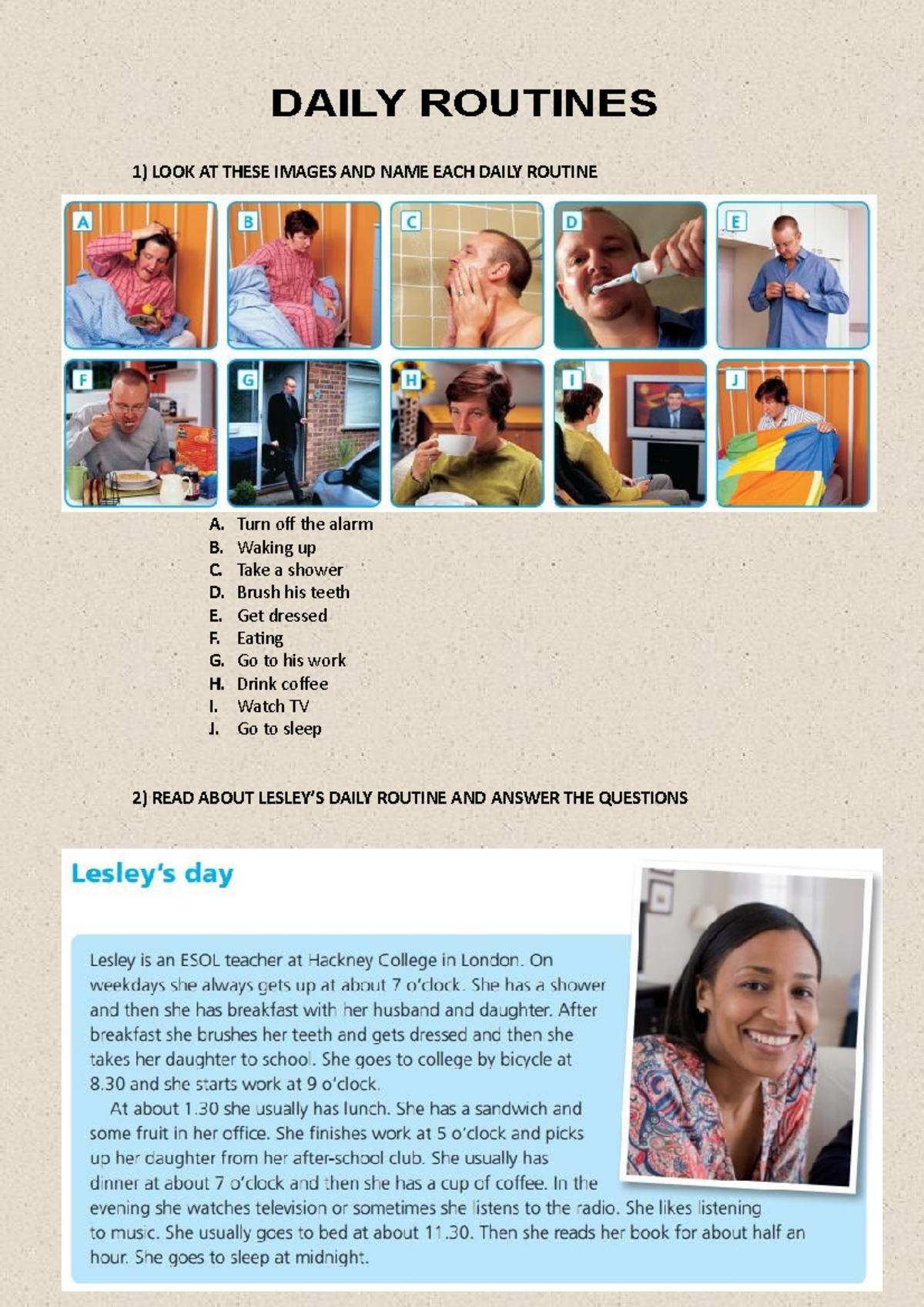 Daily Routines activities Reading Writing - Eletrônica 1 - DAILY ...
