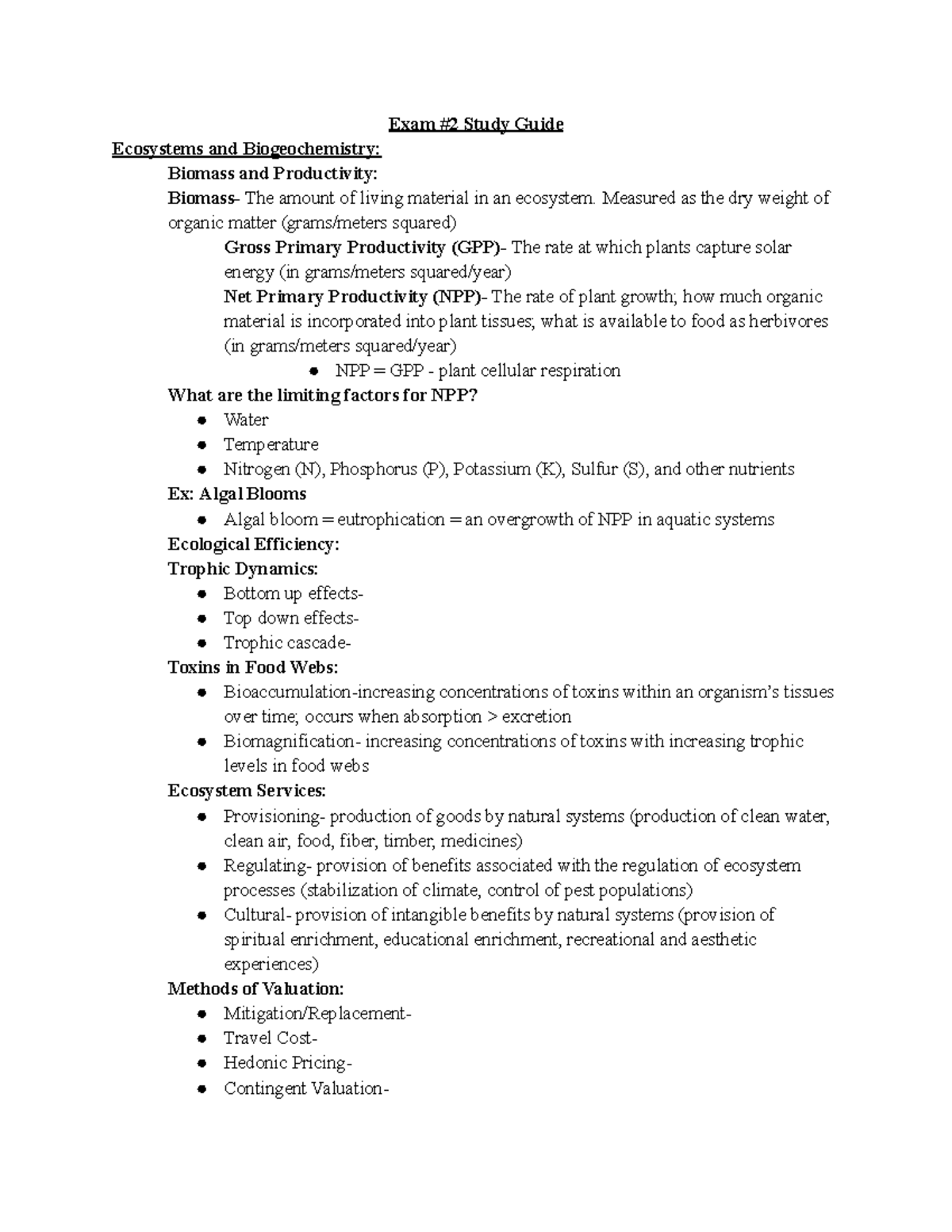 ENV Exam #2 Study Guide - Key content for unit 2/exam 2 - Exam #2 Study ...