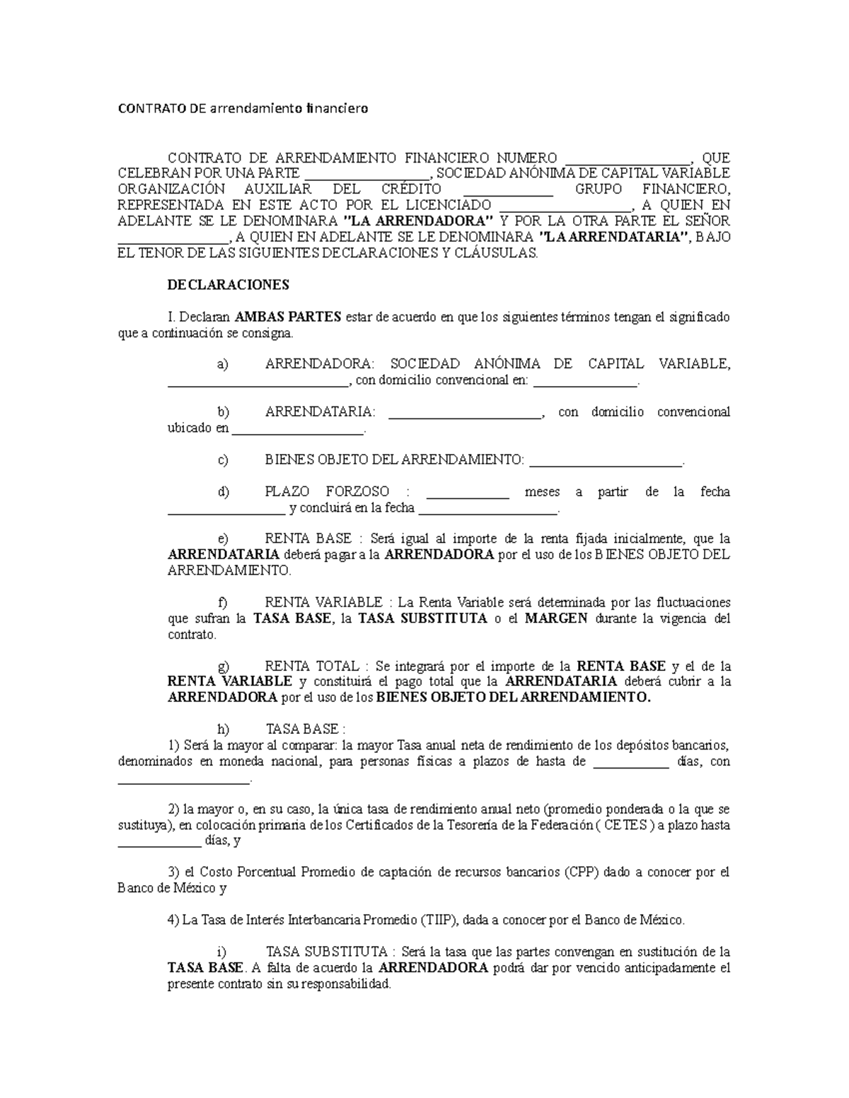 Contrato DE Arrendamiento Financiero CONTRATO DE Arrendamiento