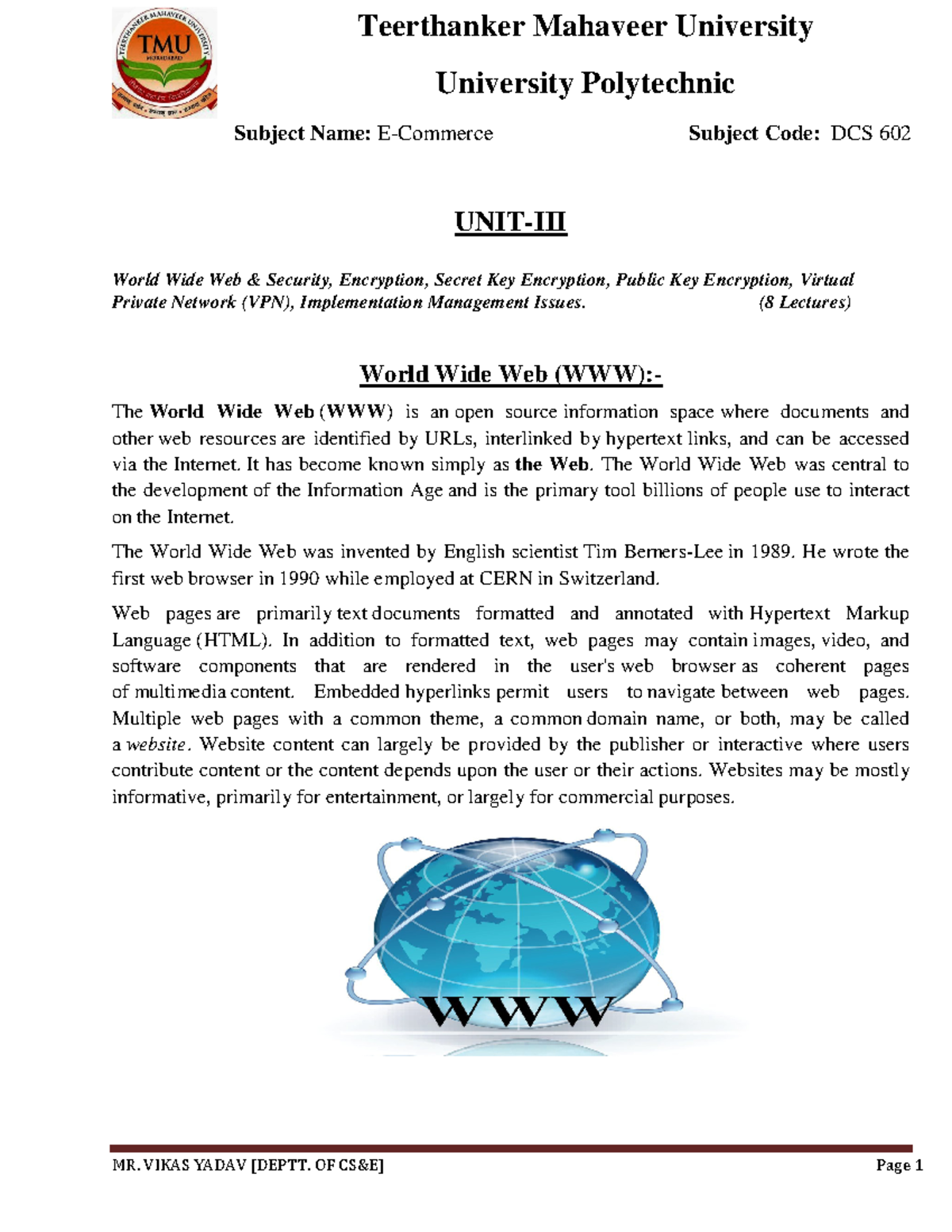 UNIT 3 - tbrrb - University Polytechnic ####### Subject Name: E ...