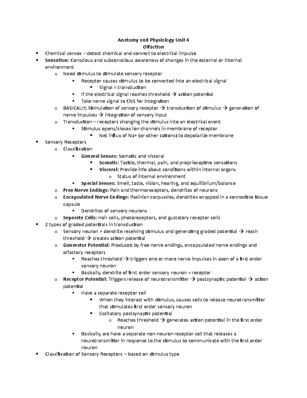 BIOL 430: Advanced Human Anatomy and Physiology I; Unit 4 - Olfaction ...
