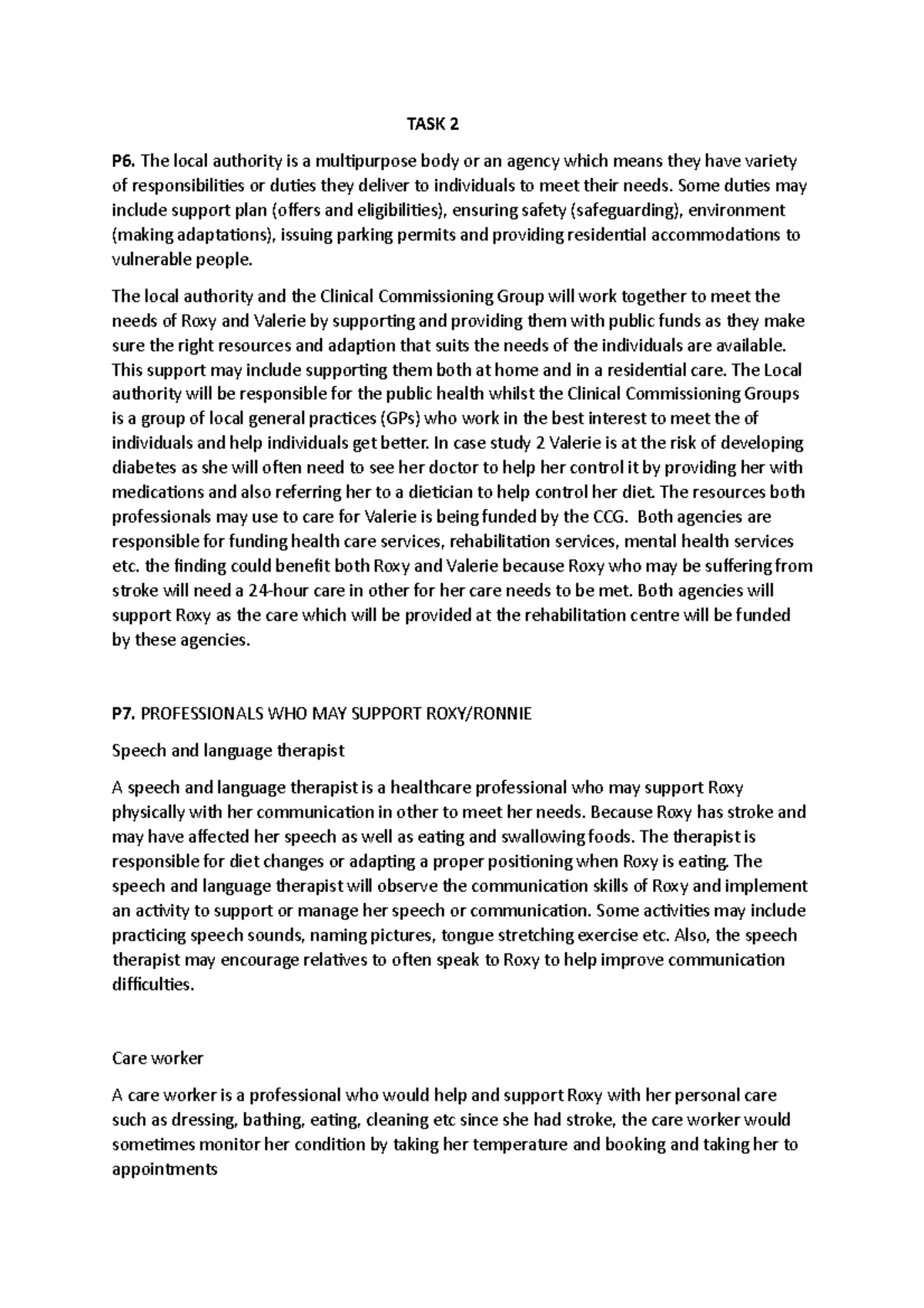 TASK 2 Final COPY - Work - TASK 2 P6. The local authority is a ...