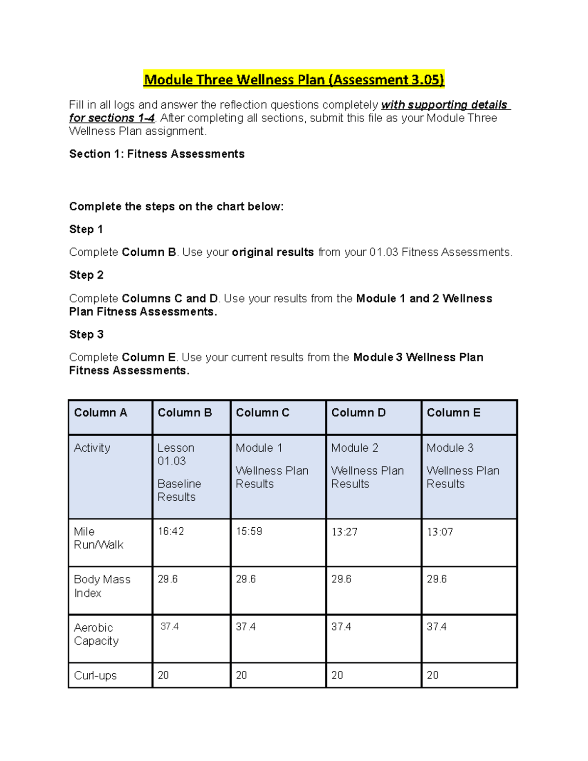 wellness plan assignment