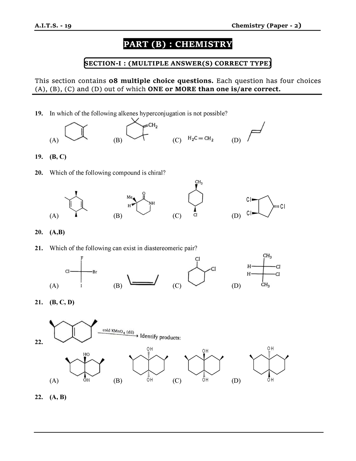 Chemistry Paper -2 - Practice Material Shared By Professor - PART (B ...