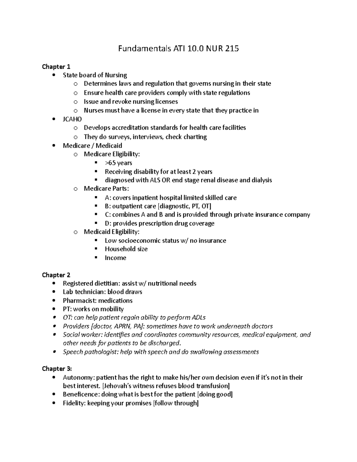 Fundamentals ATI 10 Exam - Fundamentals ATI 10 NUR 215 Chapter 1 State ...