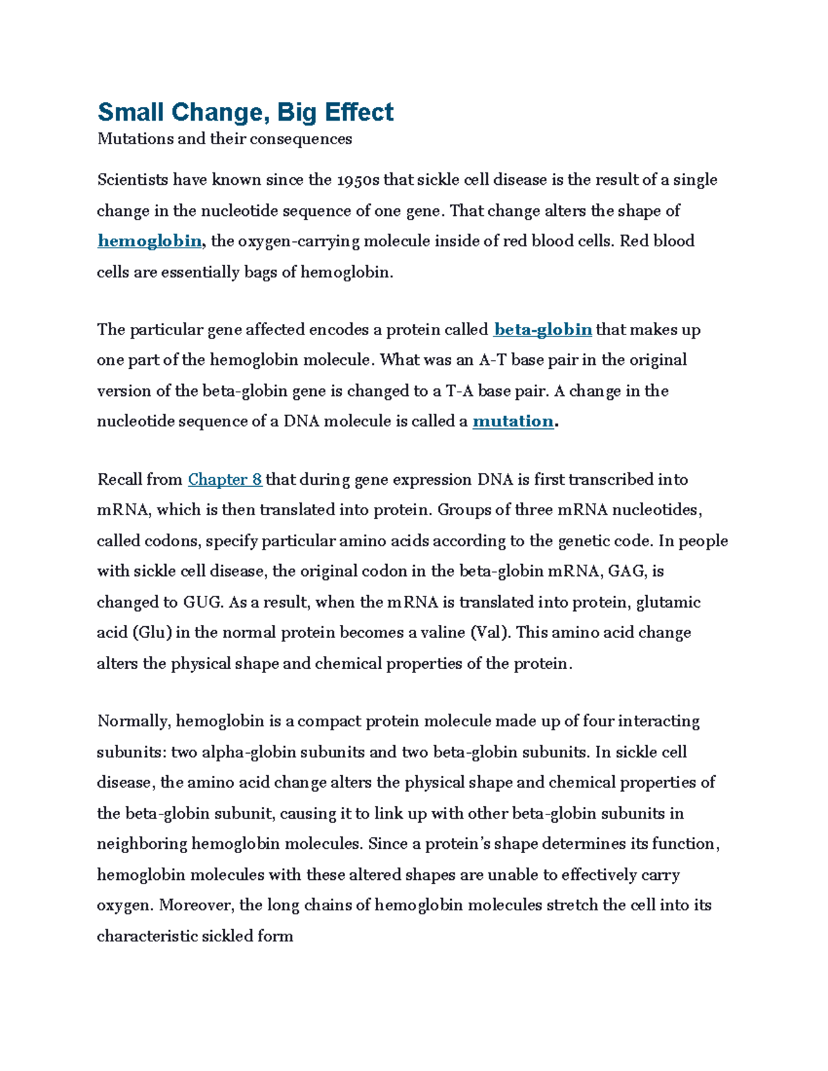 Bio ch. 9.1- Small Change, Big Effect - Small Change, Big Effect ...