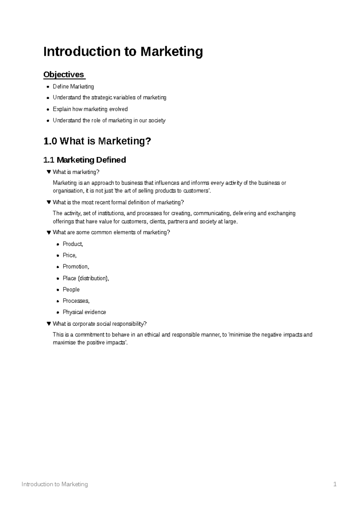 Introduction to Marketing Part 1 Textbook Notes - Question Style ...