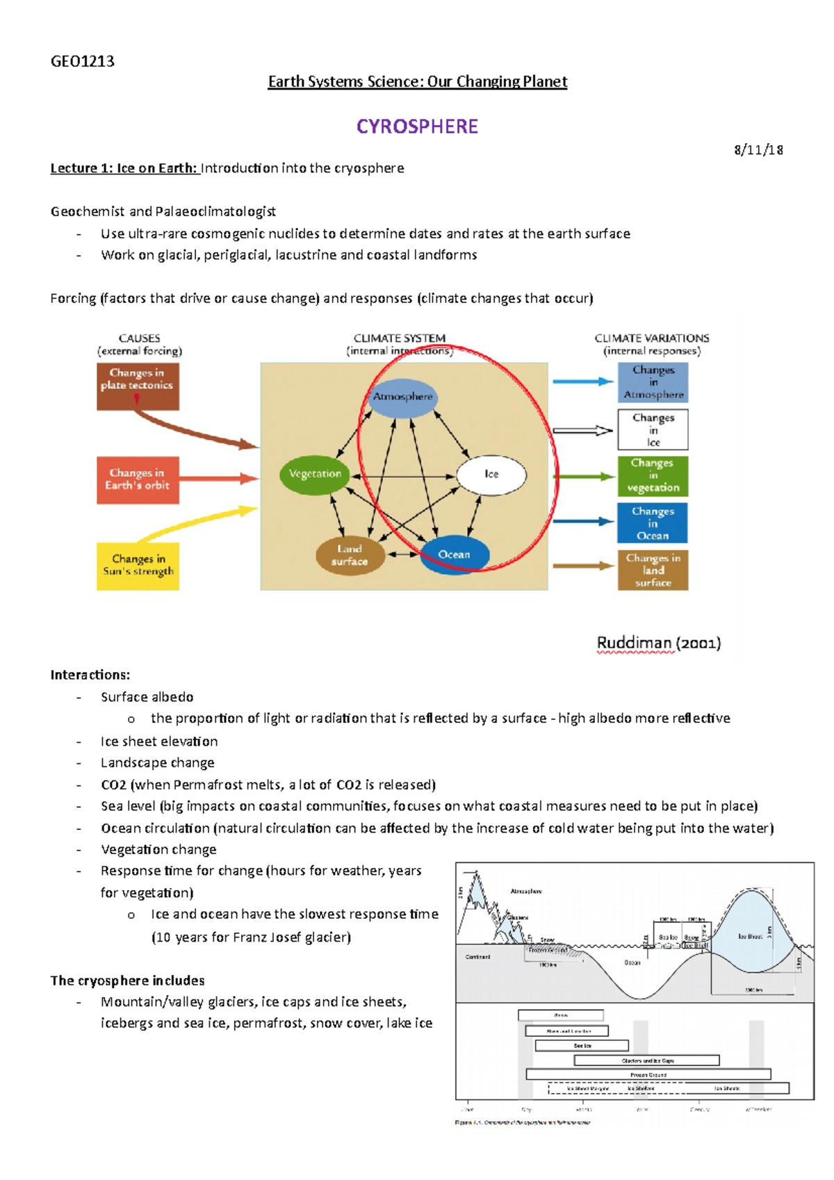 GEO1213 Lecture Notes - Cyrosphere - GEO Earth Systems Science: Our ...