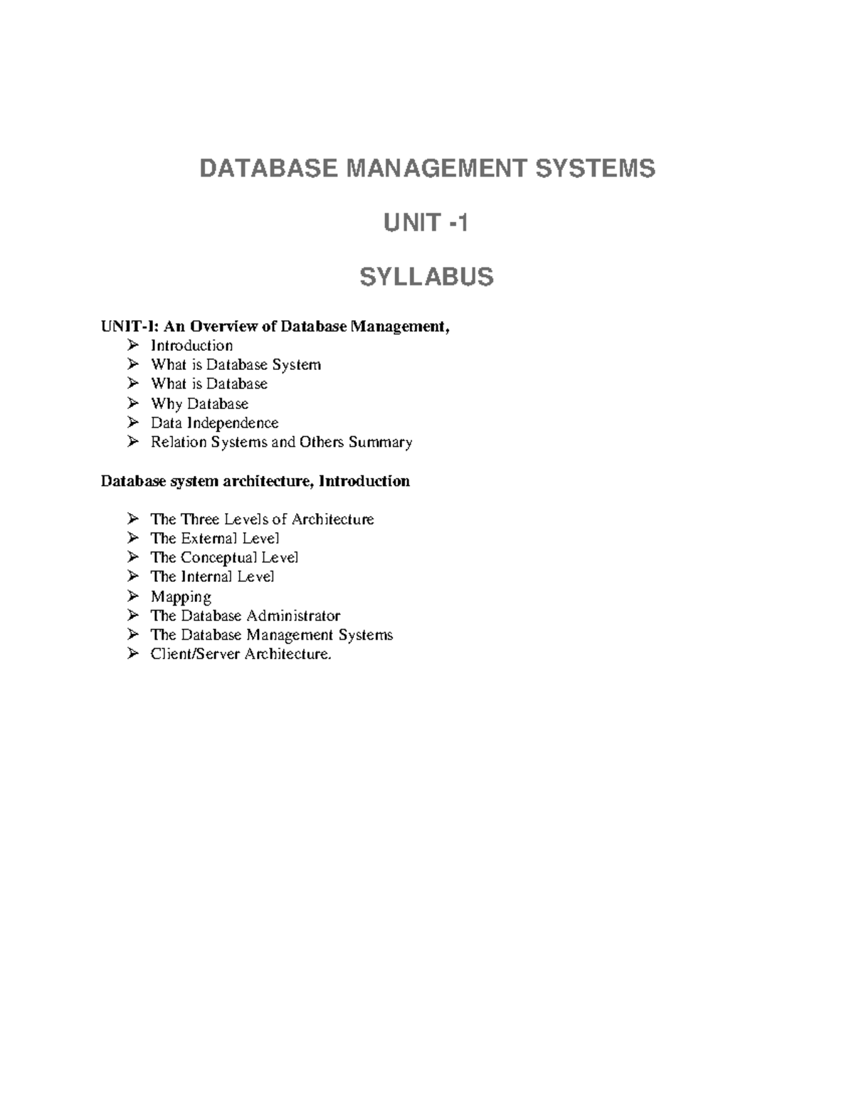 DBMS - Lecture Notes 1 - III/I (R16) DATABASE MANAGEMENT SYSTEMS UNIT ...