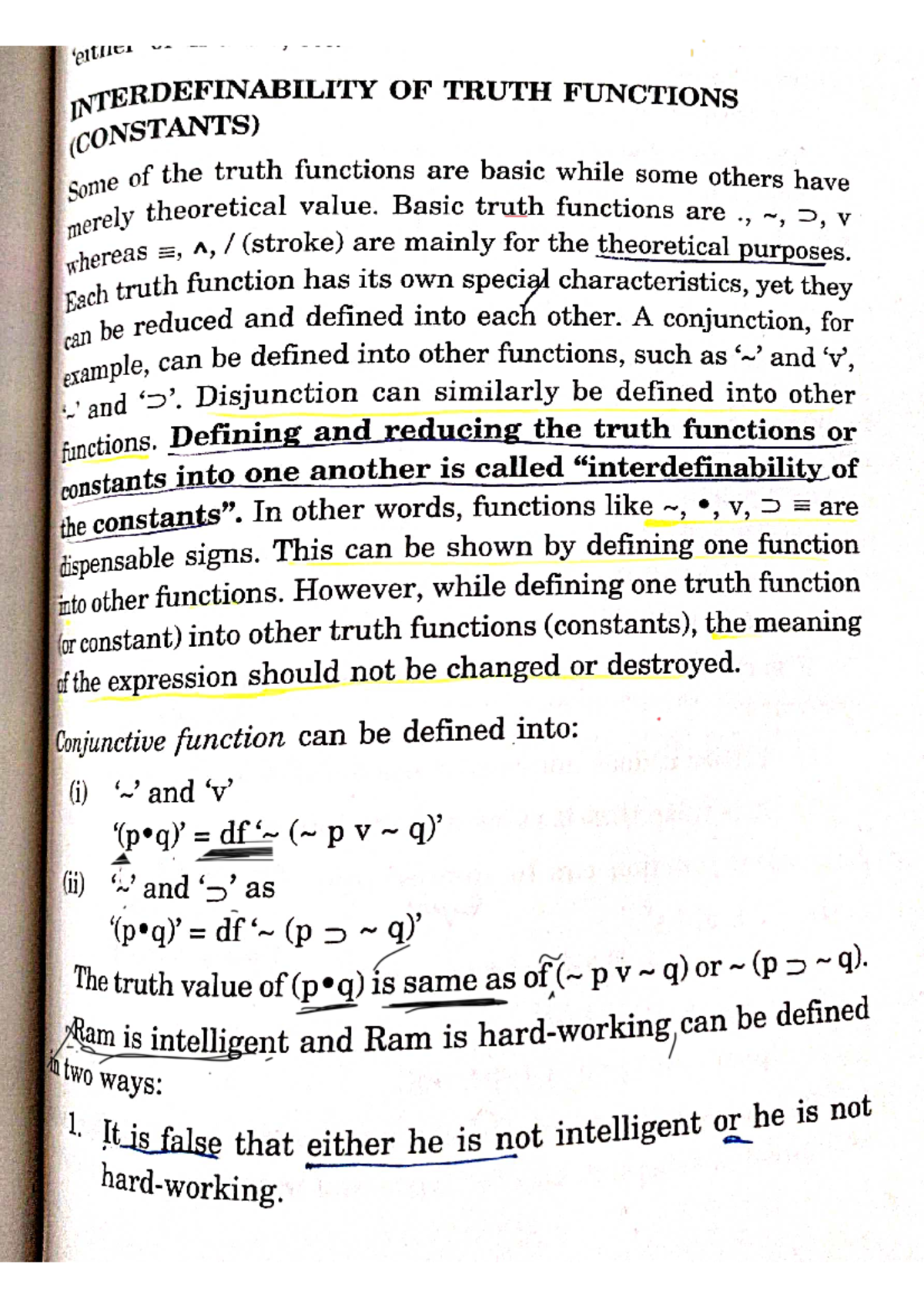 Interdefinability of Truth functions - bcom... - Studocu