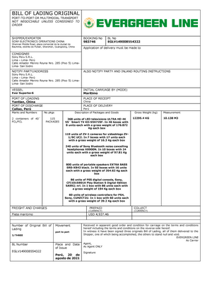 Bill of Lading - Comercio Internacional - UPC - Studocu