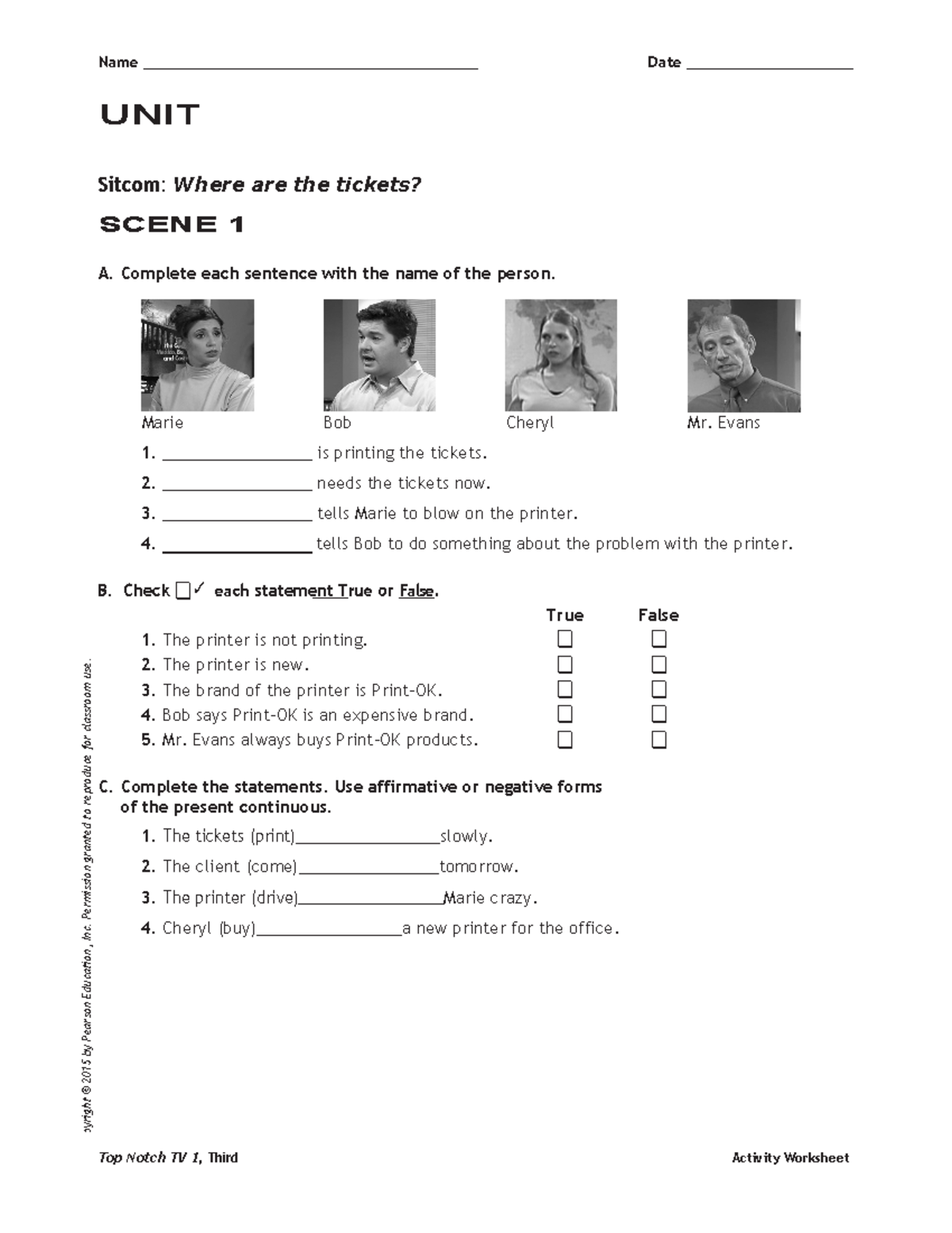UNIT 05 Video Worksheetsconvertido Name Date UNIT Top Notch TV 1