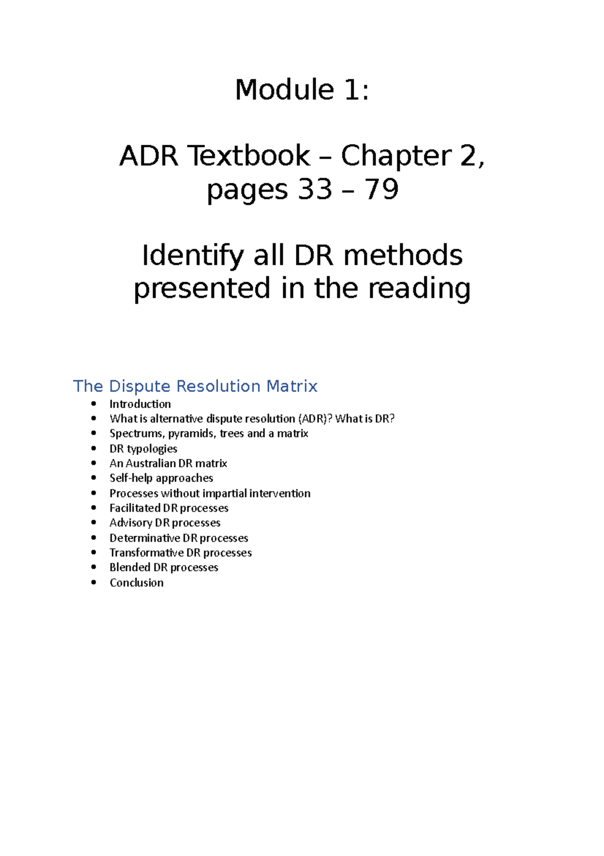 Module 1 - ADR - Module 1: ADR Textbook – Chapter 2, pages 33 – 79 ...
