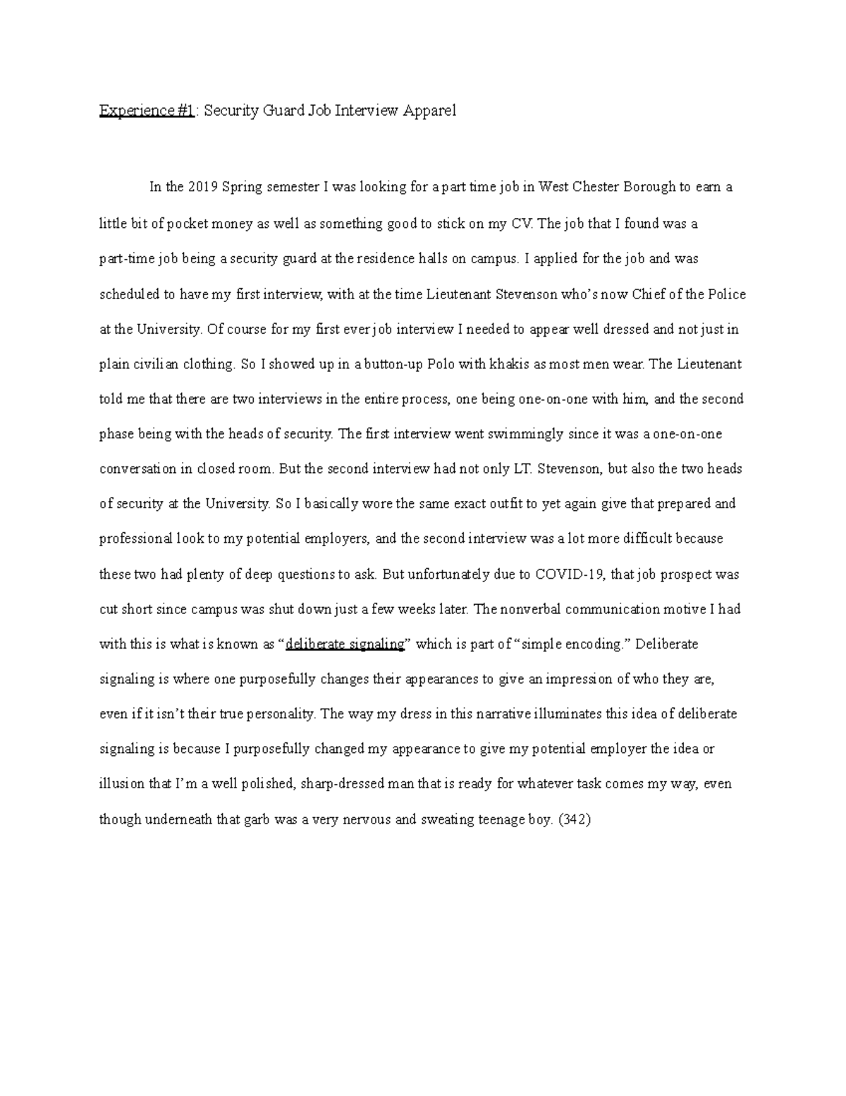 COM307 Information Exercise #1 - Experience #1: Security Guard Job ...