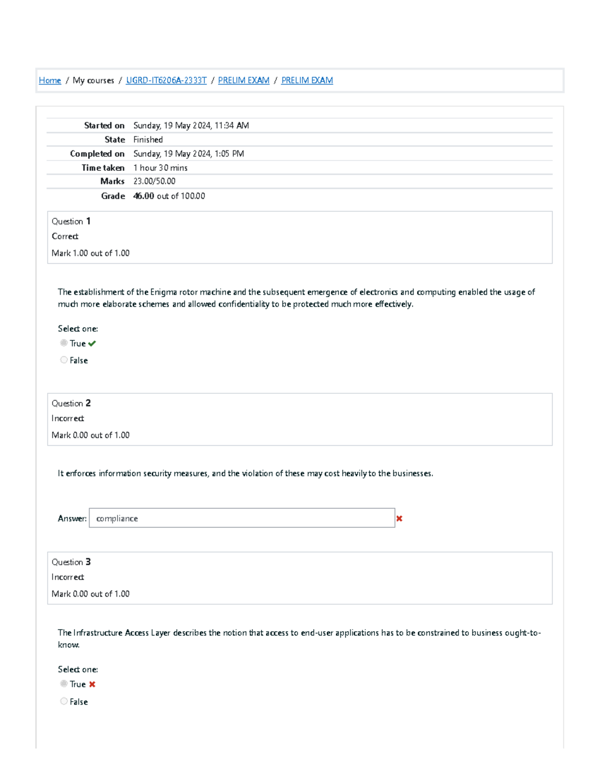 Information Assurance and Security Prelim Exam 23/50 - Home / My ...