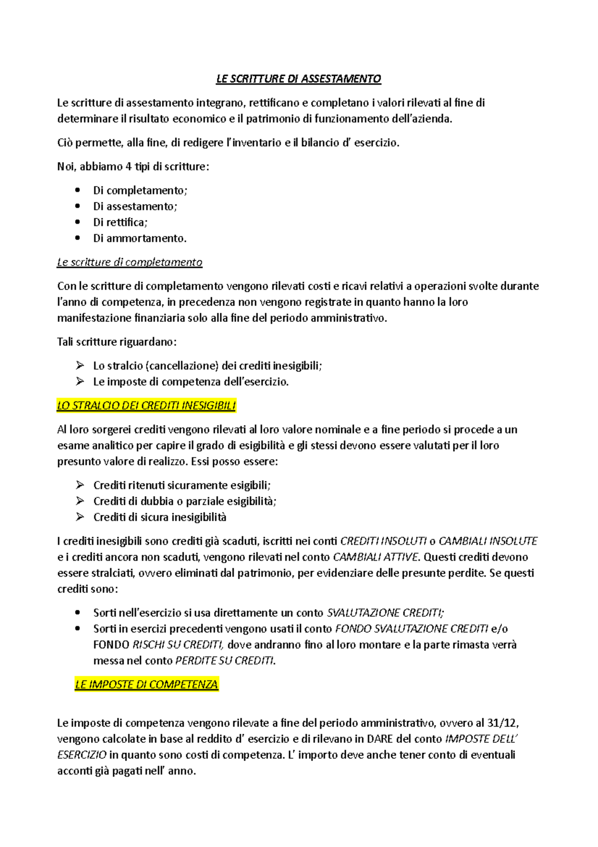 Economia Azinedale Scritture - LE SCRITTURE DI ASSESTAMENTO Le ...