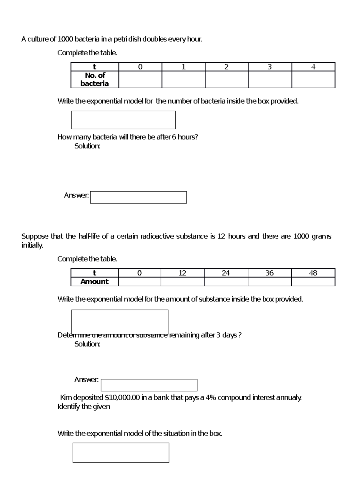 Mathematics - Marematicas - A culture of 1000 bacteria in a petri dish ...