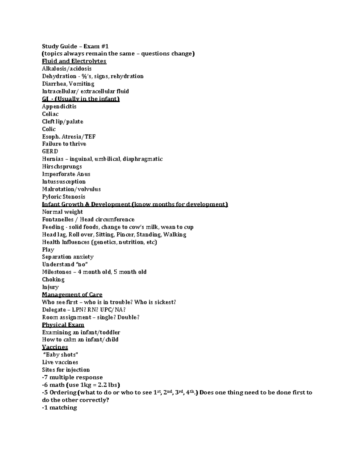 Study Guide Ex 1 Study Guide Exam topics Always Remain The Same
