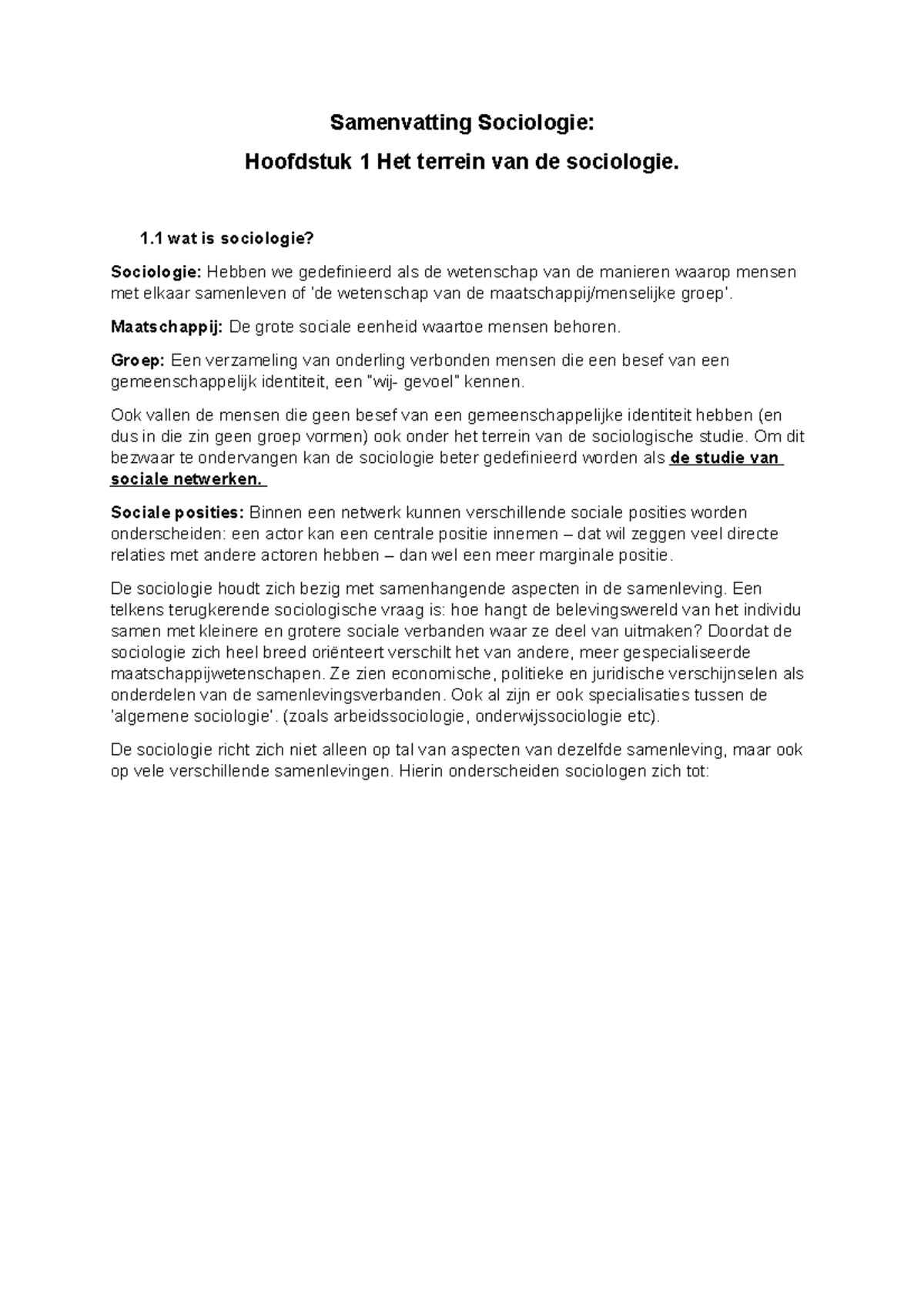 Samenvatting H1 - Hoorcollege 1 Samenleving Inleiding In De Sociologie ...