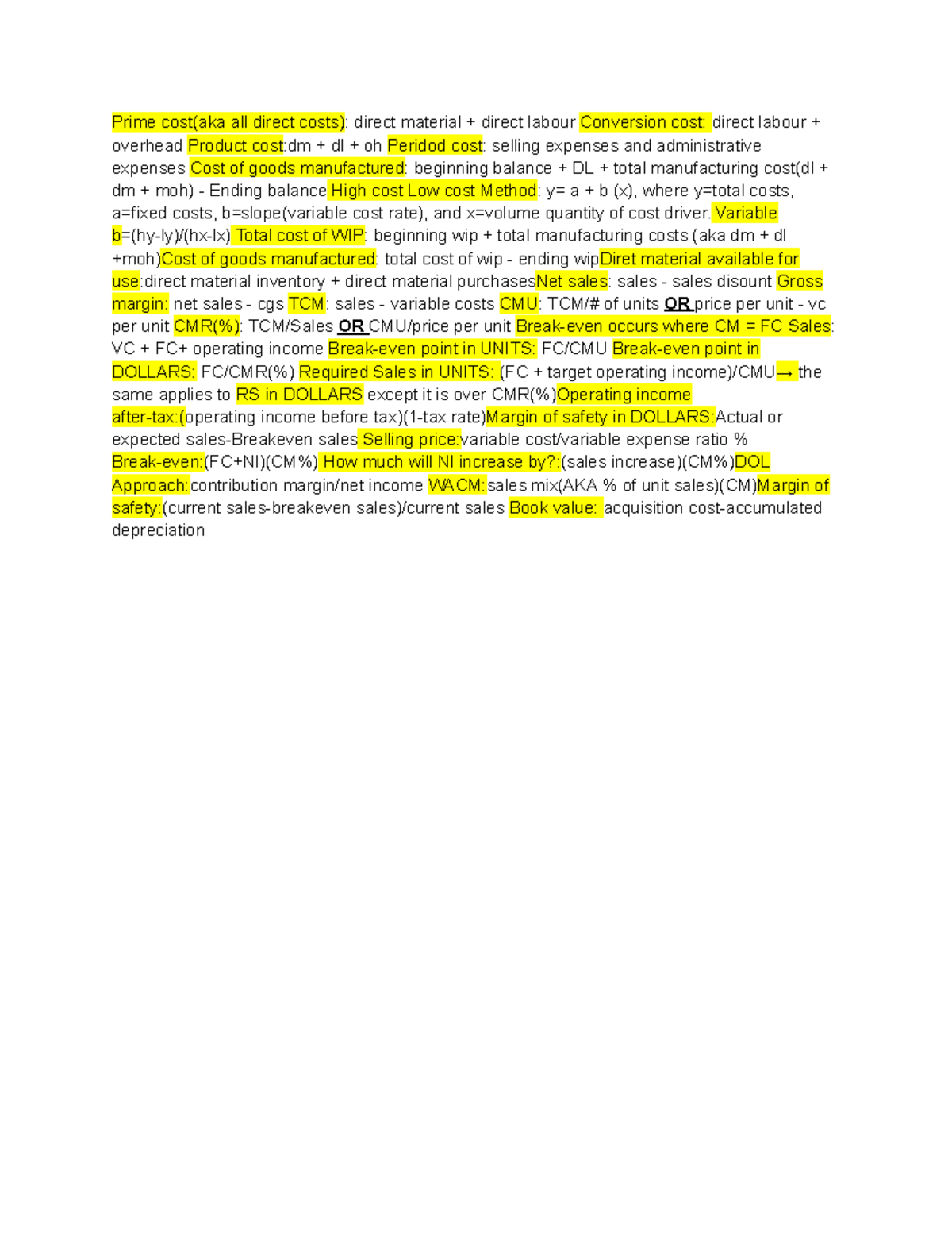 Formula sheet 2ab3 - Prime cost(aka all direct costs): direct material ...