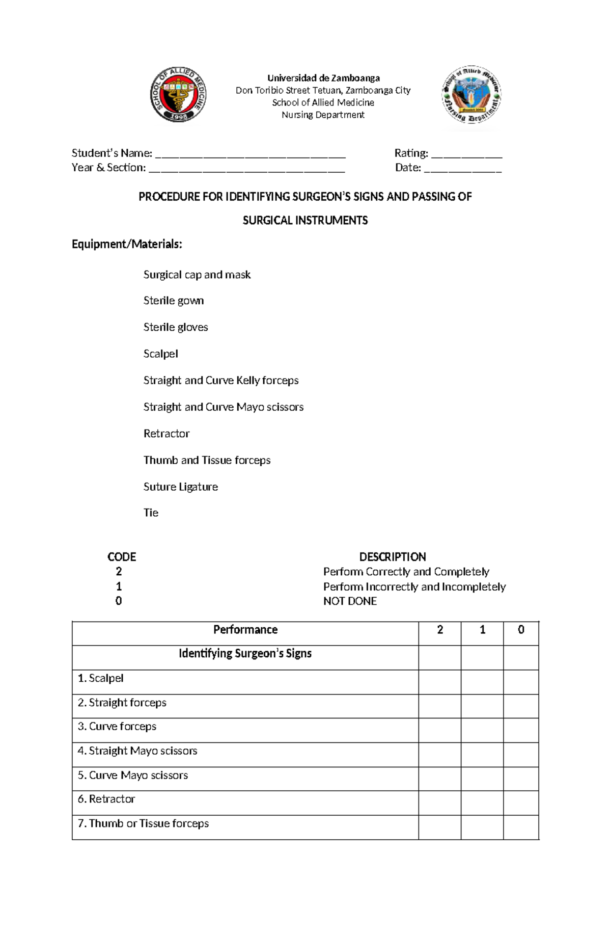 Identifying Surgeons SIGN AND Passing OF Instruments - Universidad de ...
